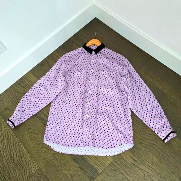 Etro Italy Velvet Collar Performance Relaxed Dress Shirt in Purple Polka Dot - Picture 6 of 11